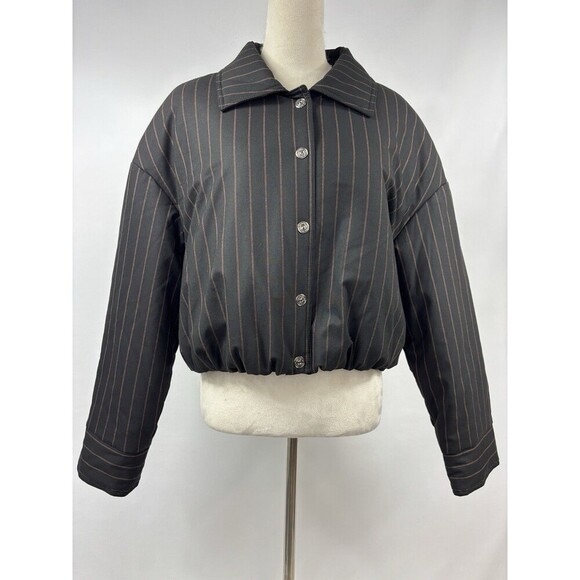 Nocturne Striped Padded Jacket Pinstripe Black Stripe Size Medium Bomber - Picture 2 of 10